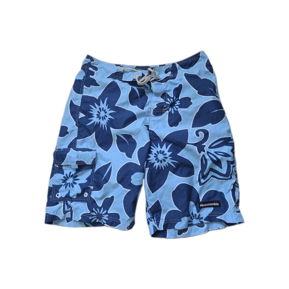 Vintage Abercrombie & Fitch Floral Board Shorts Blue Swim Trunks Mens 32 Y2K EUC